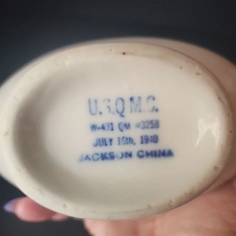 USQMC Military July 15th 1940 Jackson China Gravy Boat W431 QM #3258 WW II Era